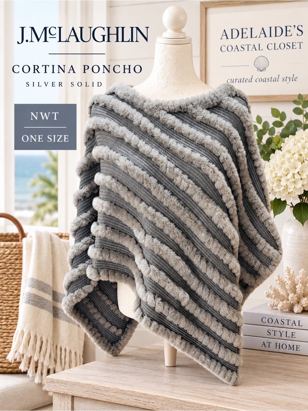 NWT J.McLaughlin Cortina Textured Plush Silver and Gray Women’s  One Size